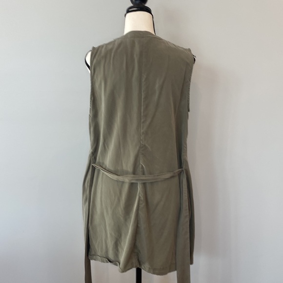 Artisan NY Tencel belted flap front vest olive moss collared lightweight - Picture 4 of 9